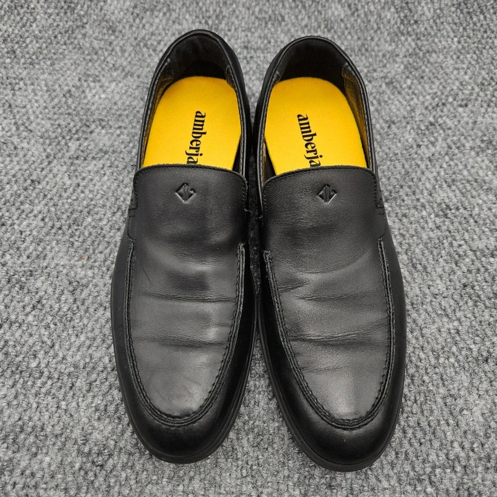 Amberjack (Men's 10) Black Leather The Loafer Slip On Dress Casual Comfort Shoes